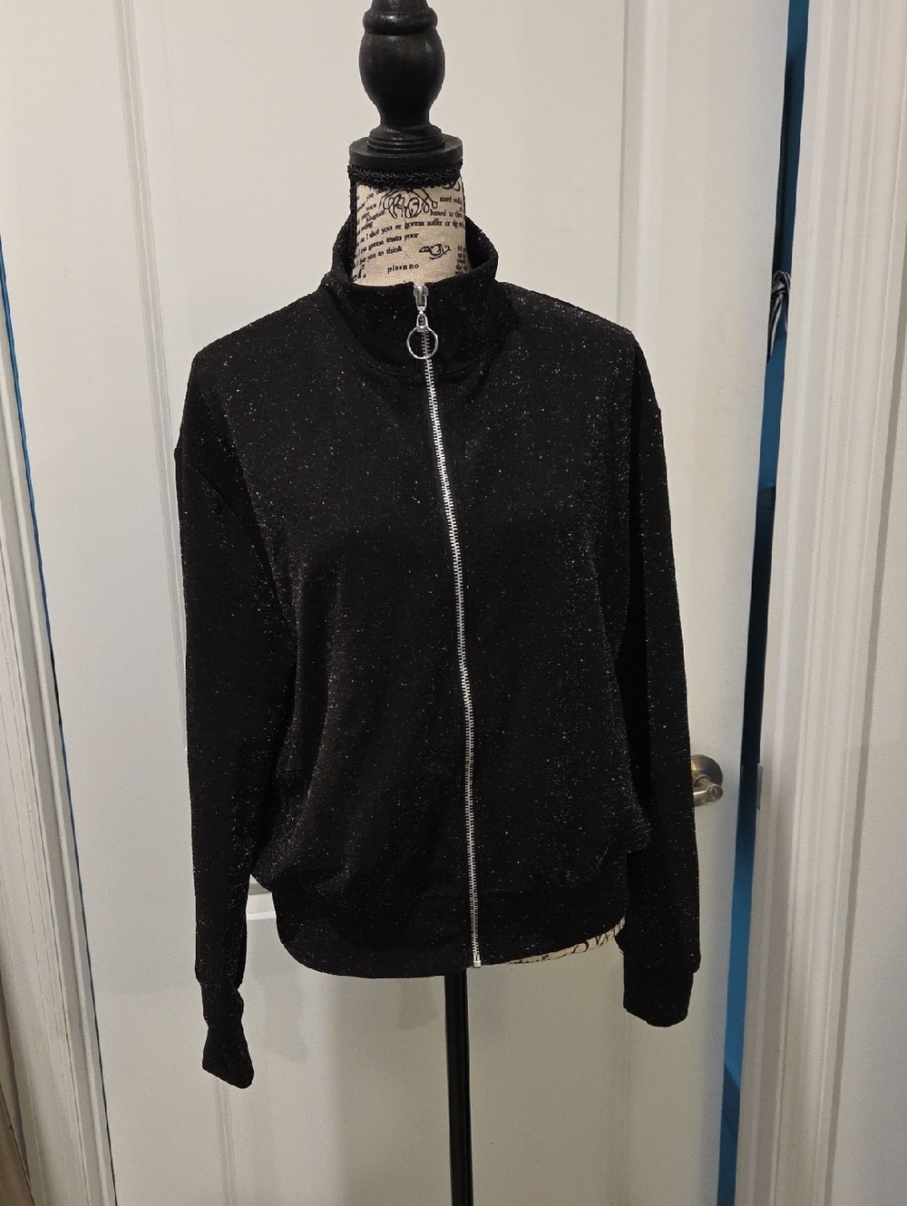 wild fable Black Sparkle Zip-Front Bomber Jacket Size M, New With Tags!